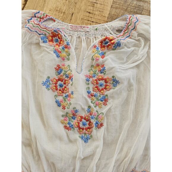 Vintage 1940s Floral Embroidered Sheer Hungarian Peasant Folk Blouse Top Antique - Picture 9 of 14